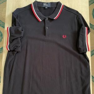 Fred Perry Slim Fit Polo XL - Navy Blue with Red & White Piping